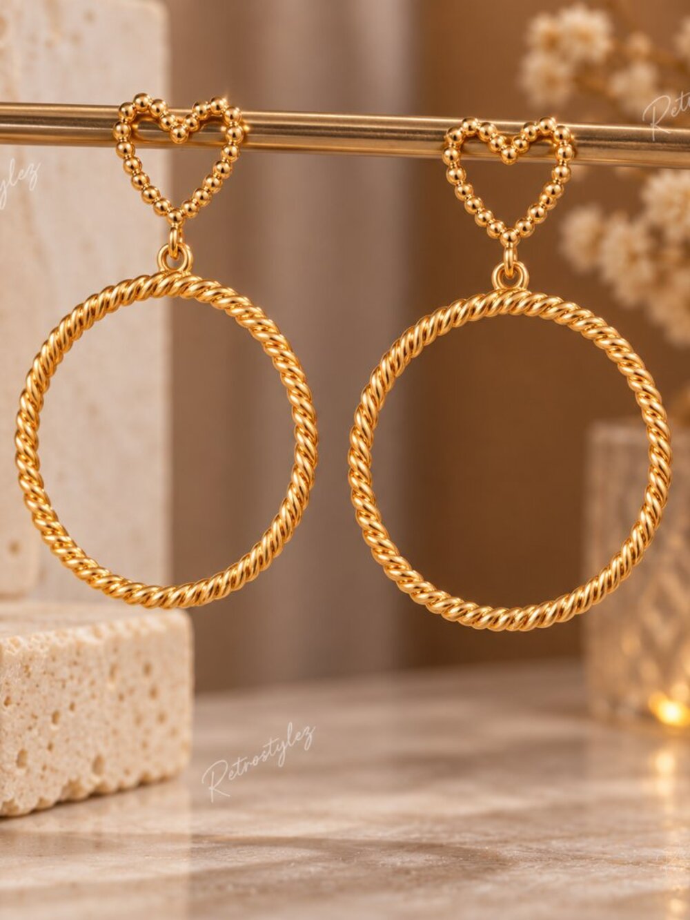 18K Gold Womens 3" Large Hanging Double Hoop Earrings 18 K Silver Hoops Jewelry